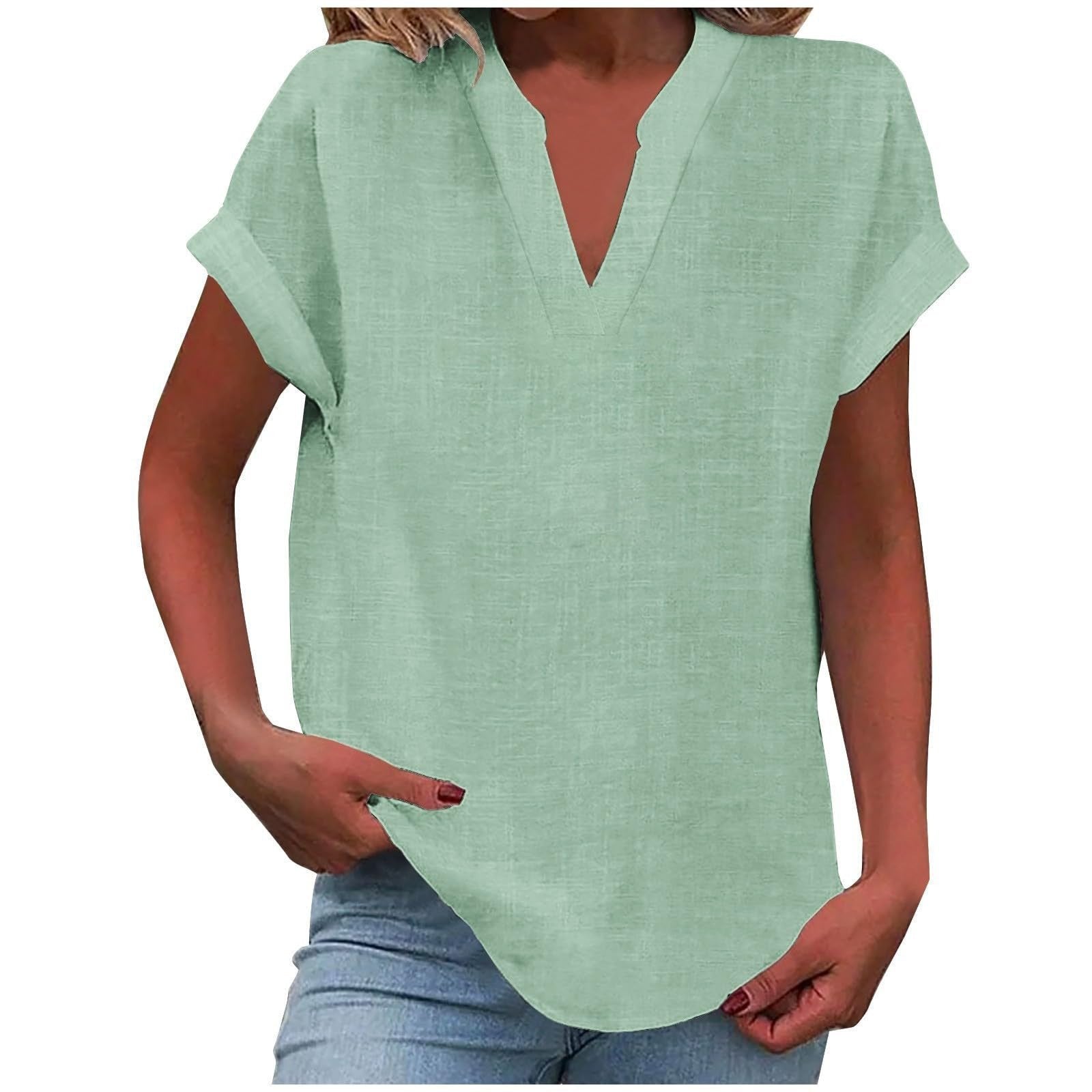 Cora Women's Blouse with V-Neck and Rolled-Up Sleeves for Effortless Style 5