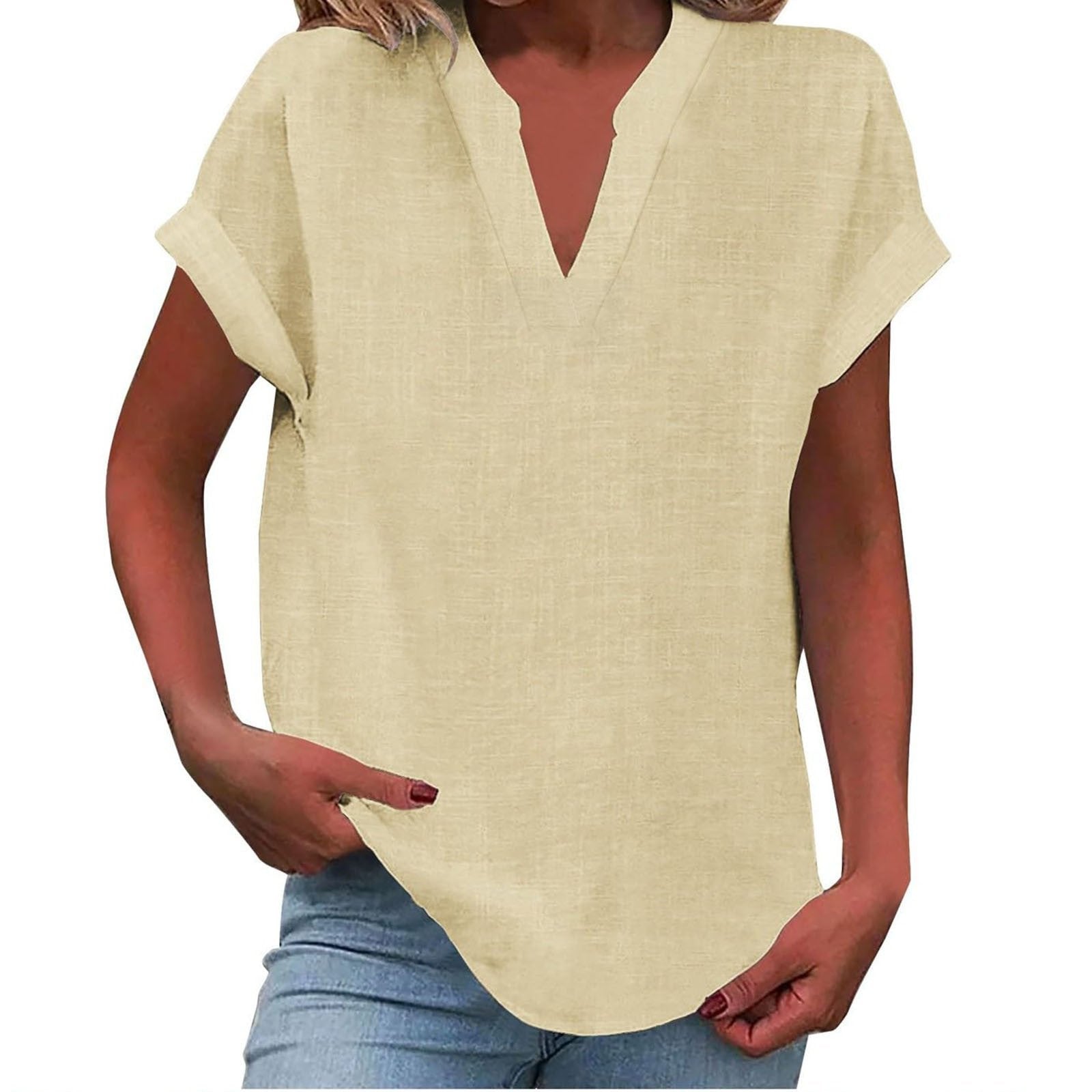 Cora Women's Blouse with V-Neck and Rolled-Up Sleeves for Effortless Style 6