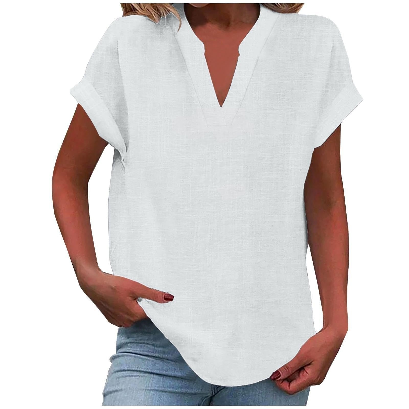 Cora Women's Blouse with V-Neck and Rolled-Up Sleeves for Effortless Style 8