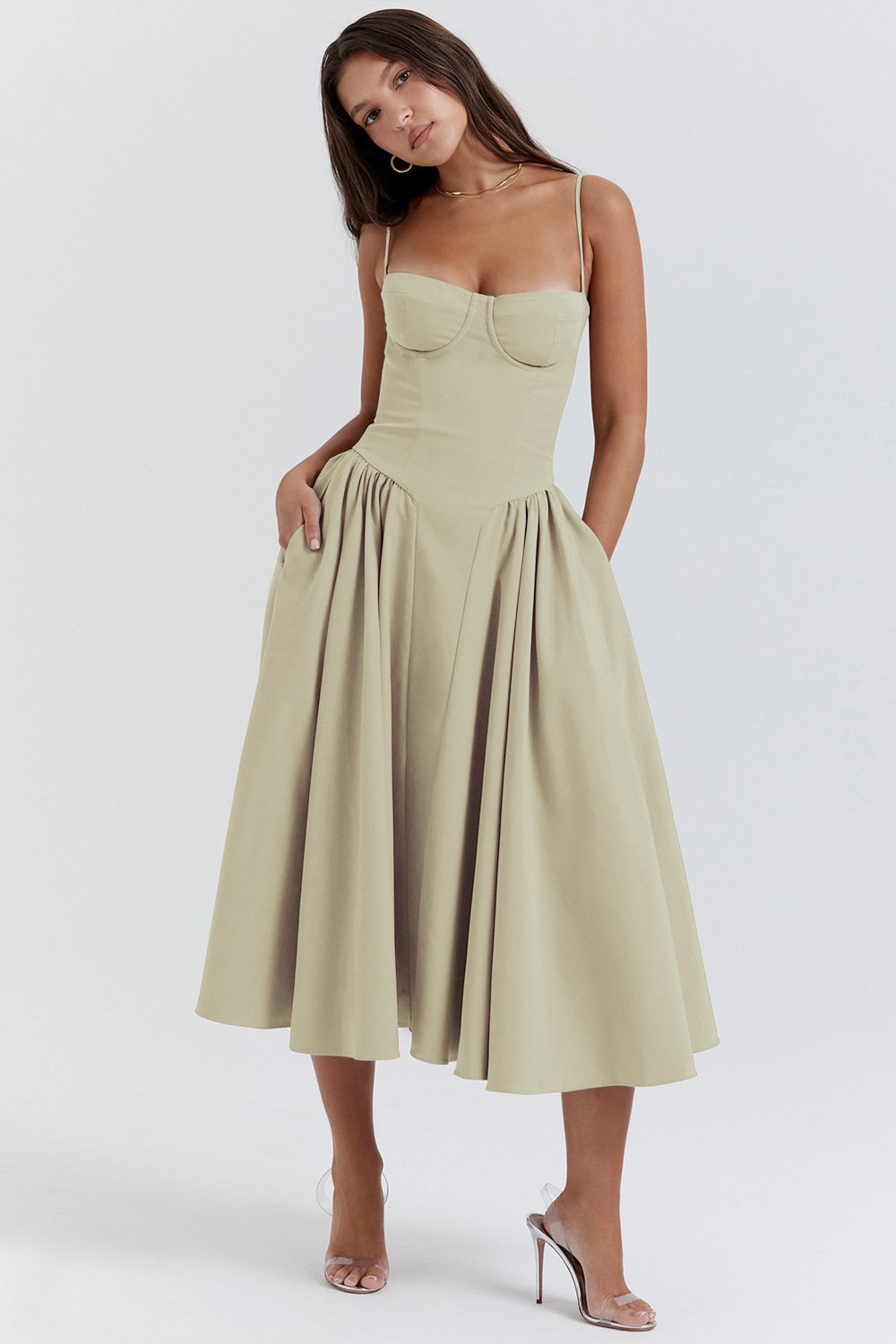 Cora Women’s Corset Midi Dress with Waist-Enhancing Silhouette 13