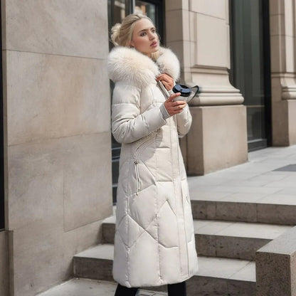 Cora Women's Long Puffer Coat with High Collar and Quilted Design 0