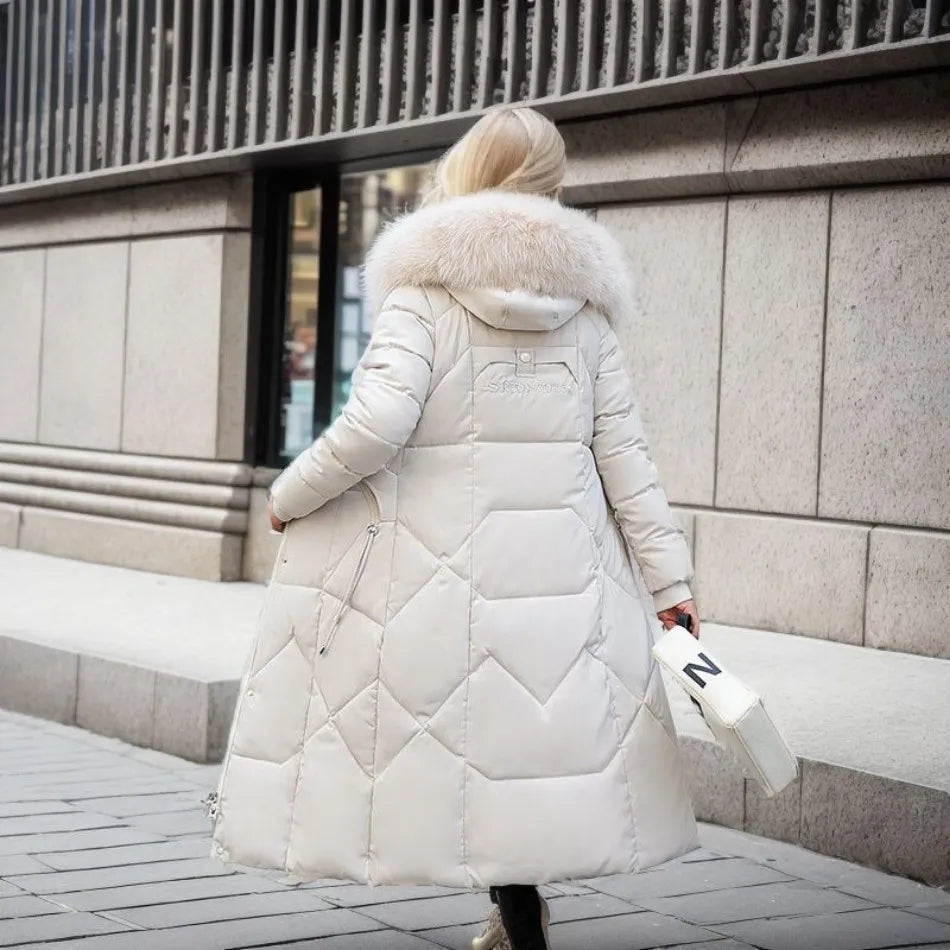 Cora Women's Long Puffer Coat with High Collar and Quilted Design 2