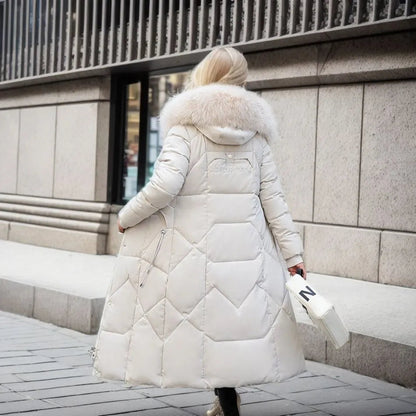 Cora Women's Long Puffer Coat with High Collar and Quilted Design 2
