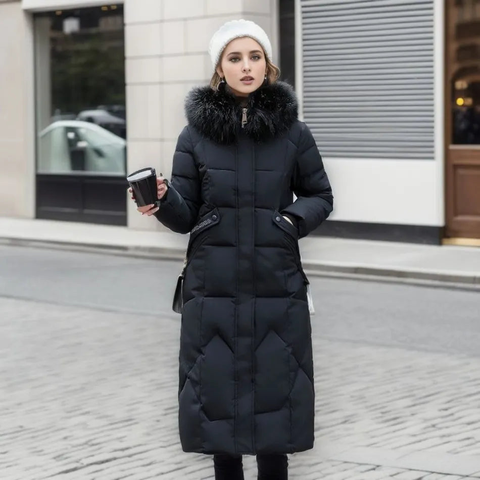 Cora Women's Long Puffer Coat with High Collar and Quilted Design 7