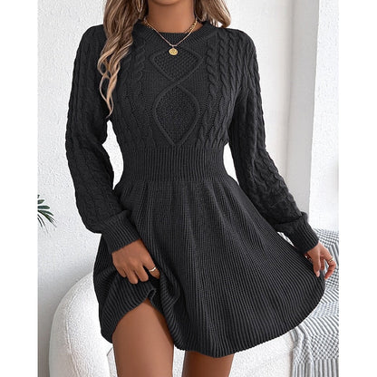 Cora Women’s Sweater Dress featuring a cozy cable knit design and a stylish flared skirt, perfect for autumn and winter wear. 6