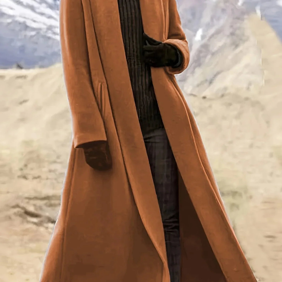 Cordelia Women’s Longline Coat featuring a flowing silhouette and open front design, perfect for stylish layering in any season. 12