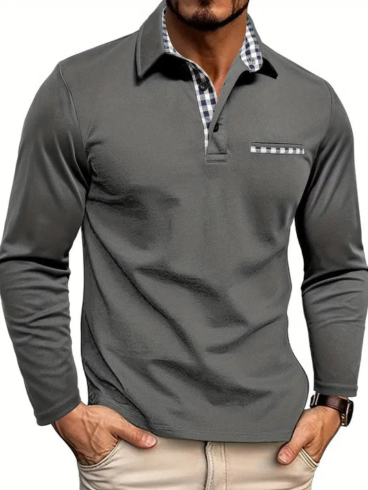 Crisp Men's Polo Shirt with Long Sleeves and Classic Collar for Winter Wear 0