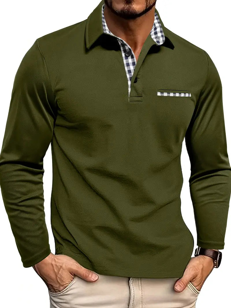 Crisp Men's Polo Shirt with Long Sleeves and Classic Collar for Winter Wear 2