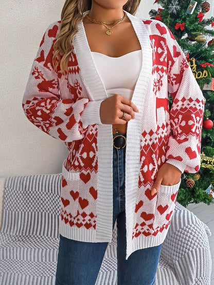 Daisy Women's Cardigan with Open Front Design and Festive Holiday Pattern 2