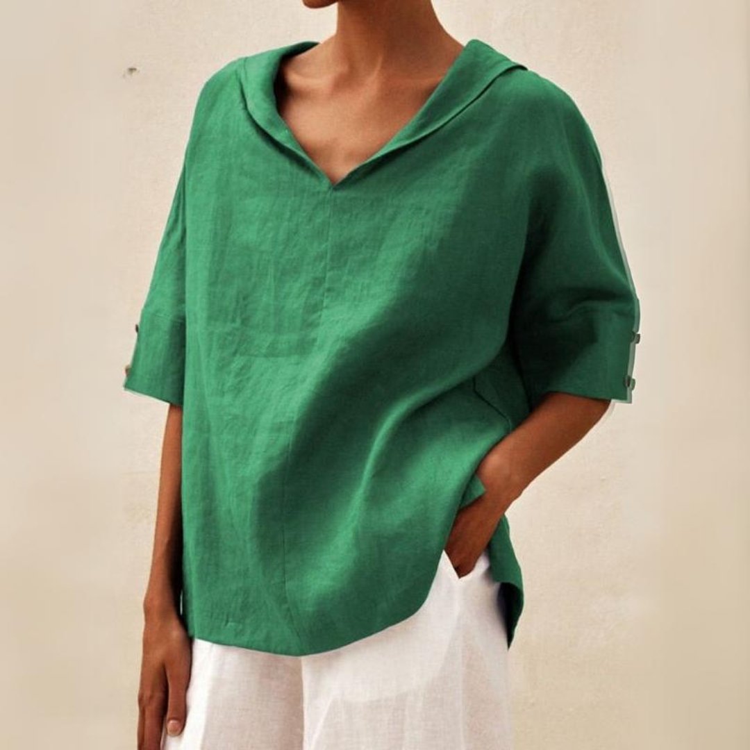 Daniela Women’s Loose-Fit V-Neck Top with Lightweight Spring Design 0