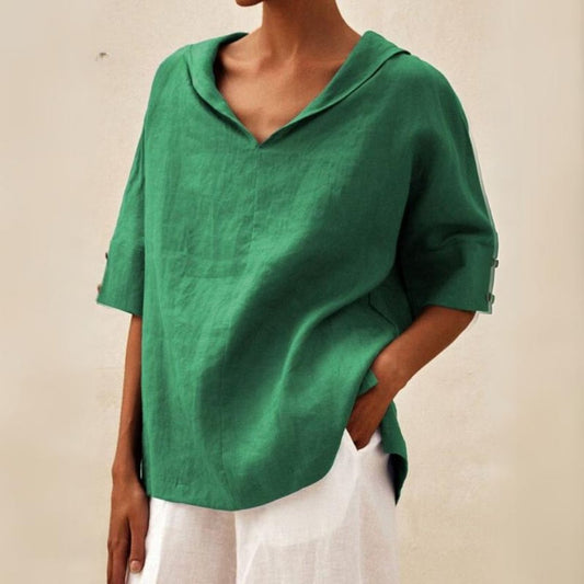 Daniela Women’s Loose-Fit V-Neck Top with Lightweight Spring Design 0