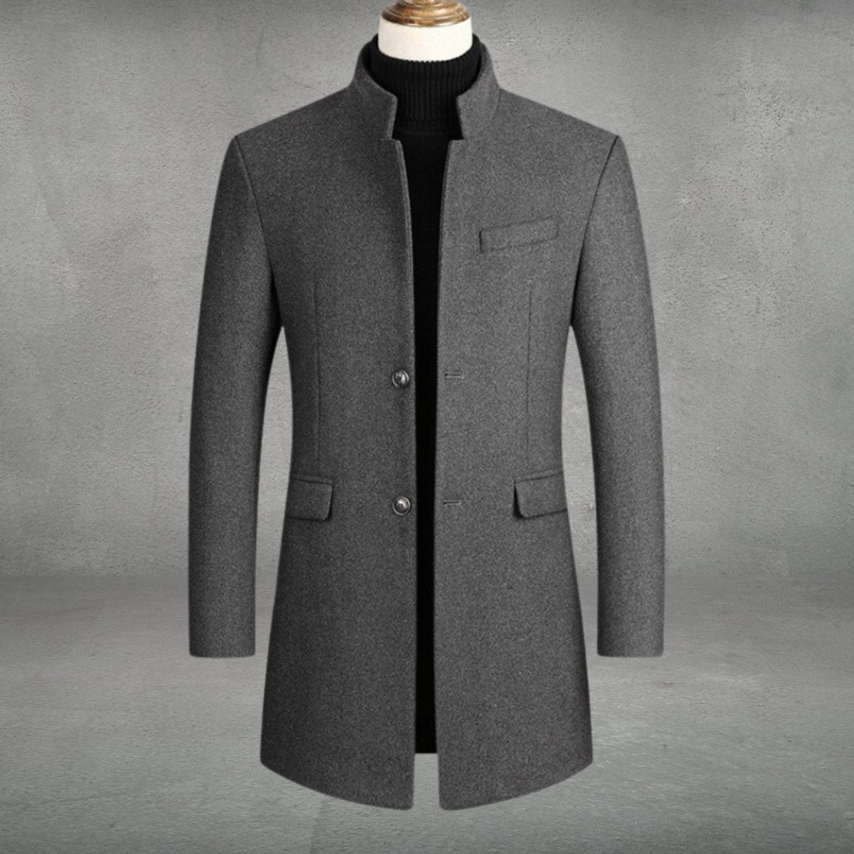Dante Men's Overcoat | Wool Blend Slim-Fit with Mandarin Collar 0