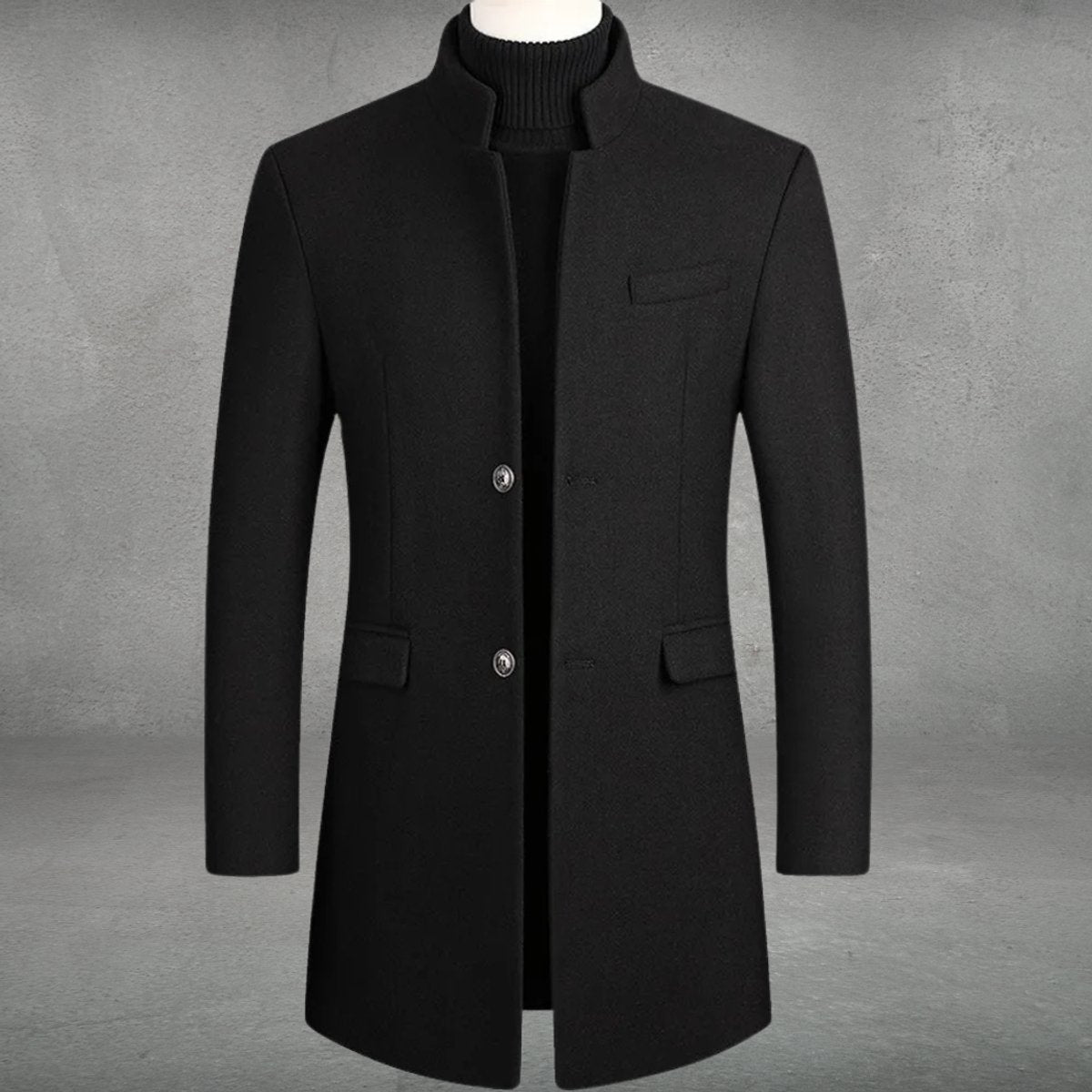 Dante Men's Overcoat | Wool Blend Slim-Fit with Mandarin Collar 1