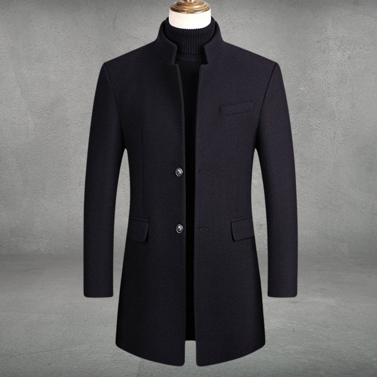 Dante Men's Overcoat | Wool Blend Slim-Fit with Mandarin Collar 2