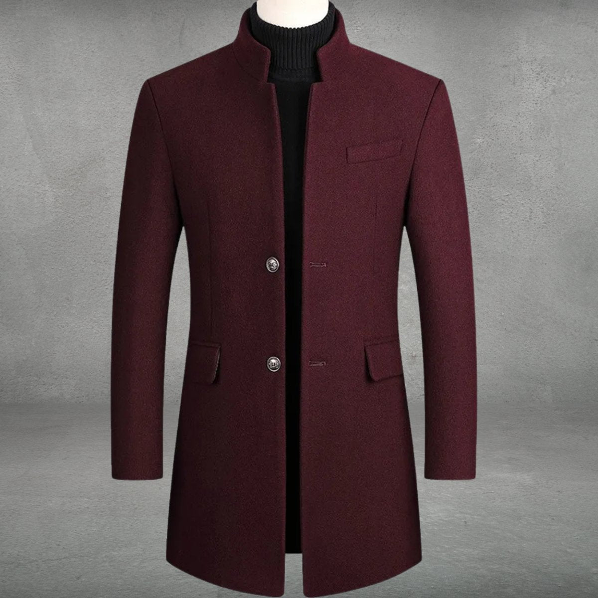 Dante Men's Overcoat | Wool Blend Slim-Fit with Mandarin Collar 3
