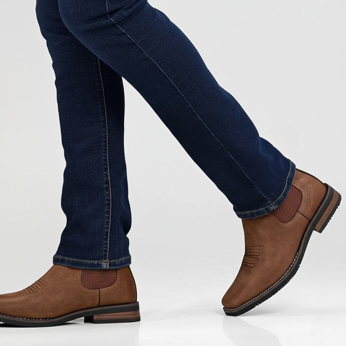 Dapper Men's Ankle Boots | Distressed Tan Faux Leather, Western Style 3