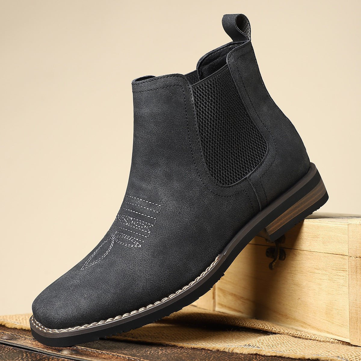 Dapper Men's Ankle Boots | Distressed Tan Faux Leather, Western Style 5