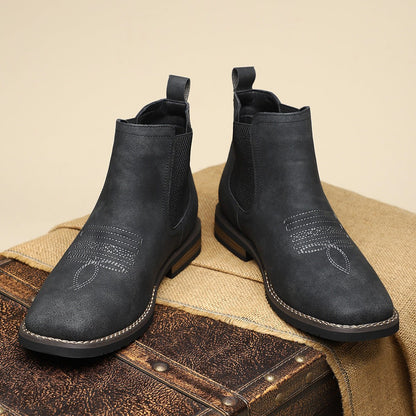 Dapper Men's Ankle Boots | Distressed Tan Faux Leather, Western Style 9