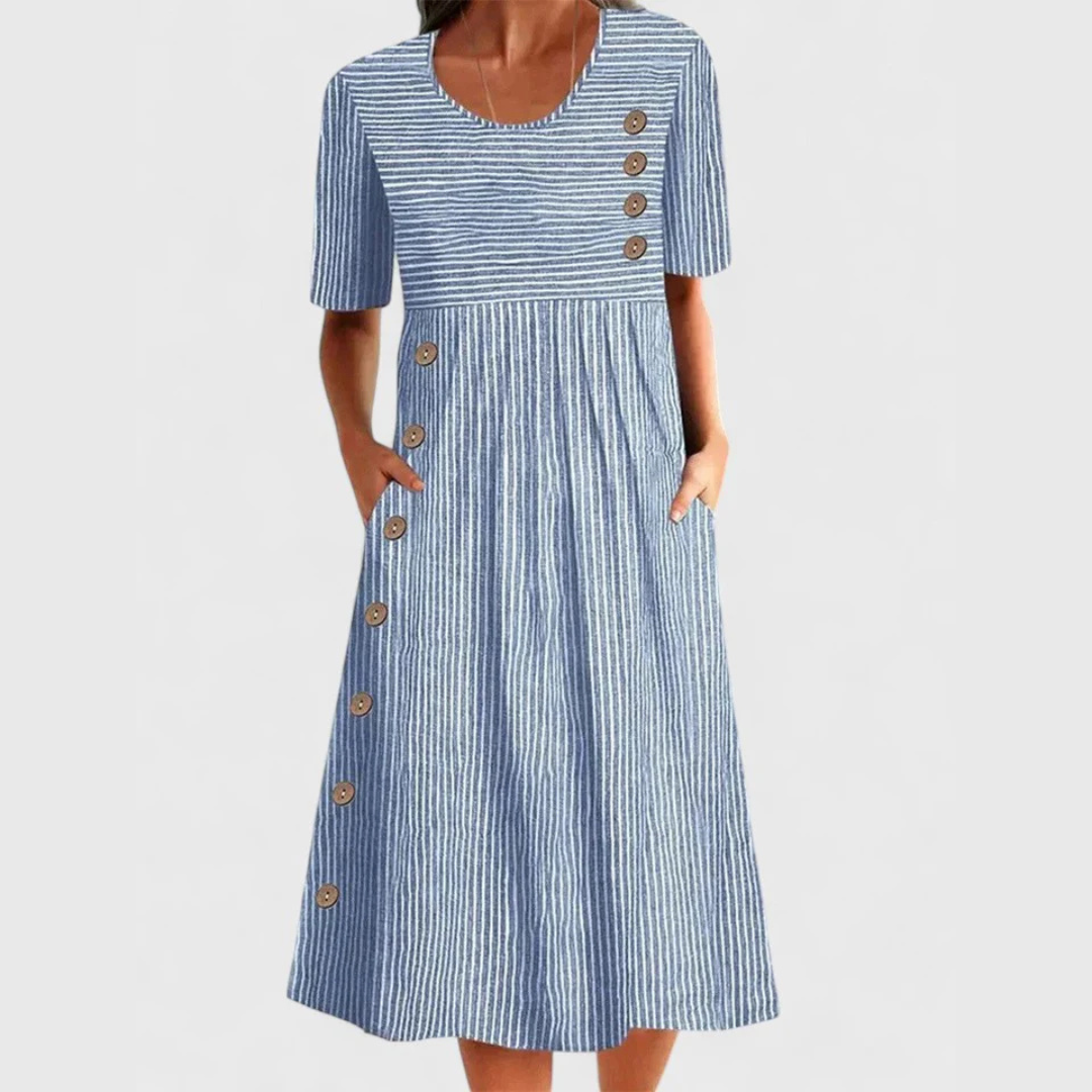 Demi Women’s Midi Dress with Striped Pattern and 3/4 Sleeves 0