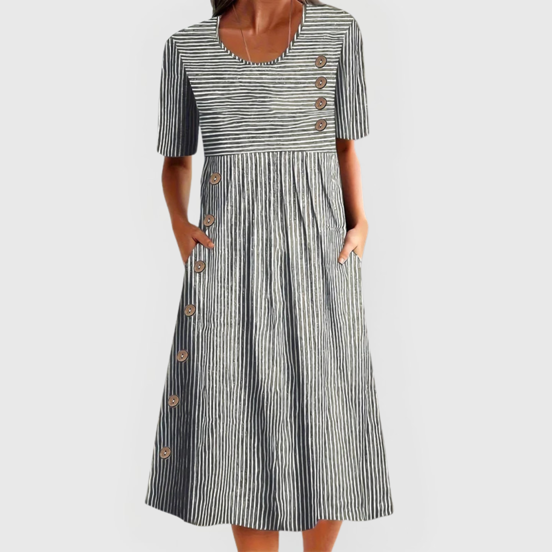 Demi Women’s Midi Dress with Striped Pattern and 3/4 Sleeves 1