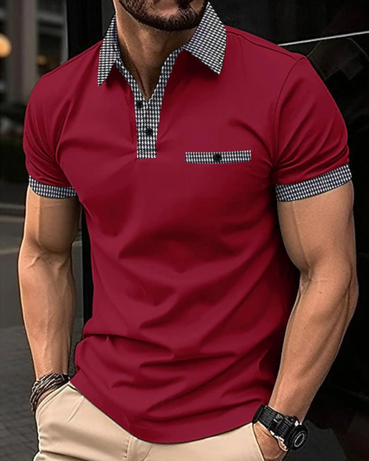Easton Men’s Polo Shirt with Checkered Collar and Comfortable Fit 0