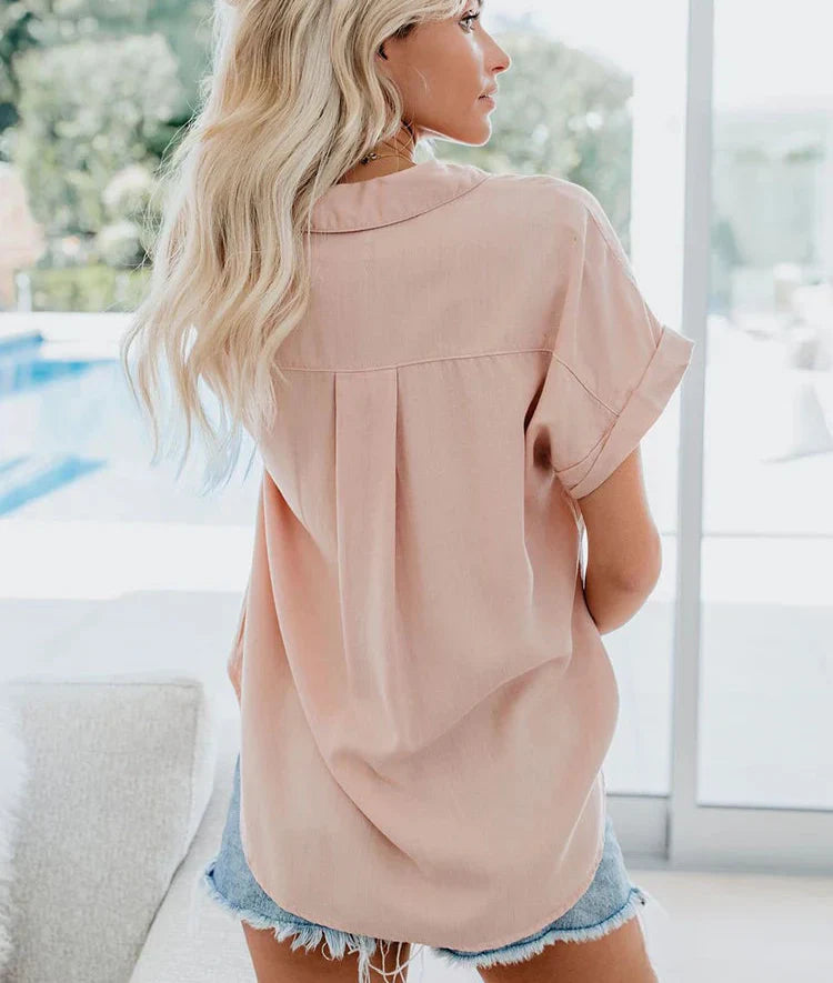 Eden Women's Blouse with Classic Collar, Button Placket, and Functional Pocket 2