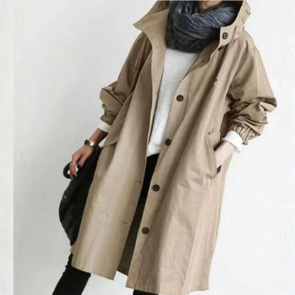Edith Women’s Long Street Coat with Button Placket 0