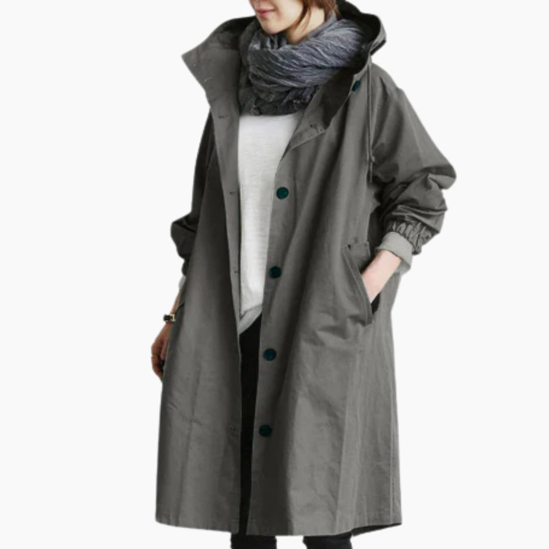 Edith Women’s Long Street Coat with Button Placket 1