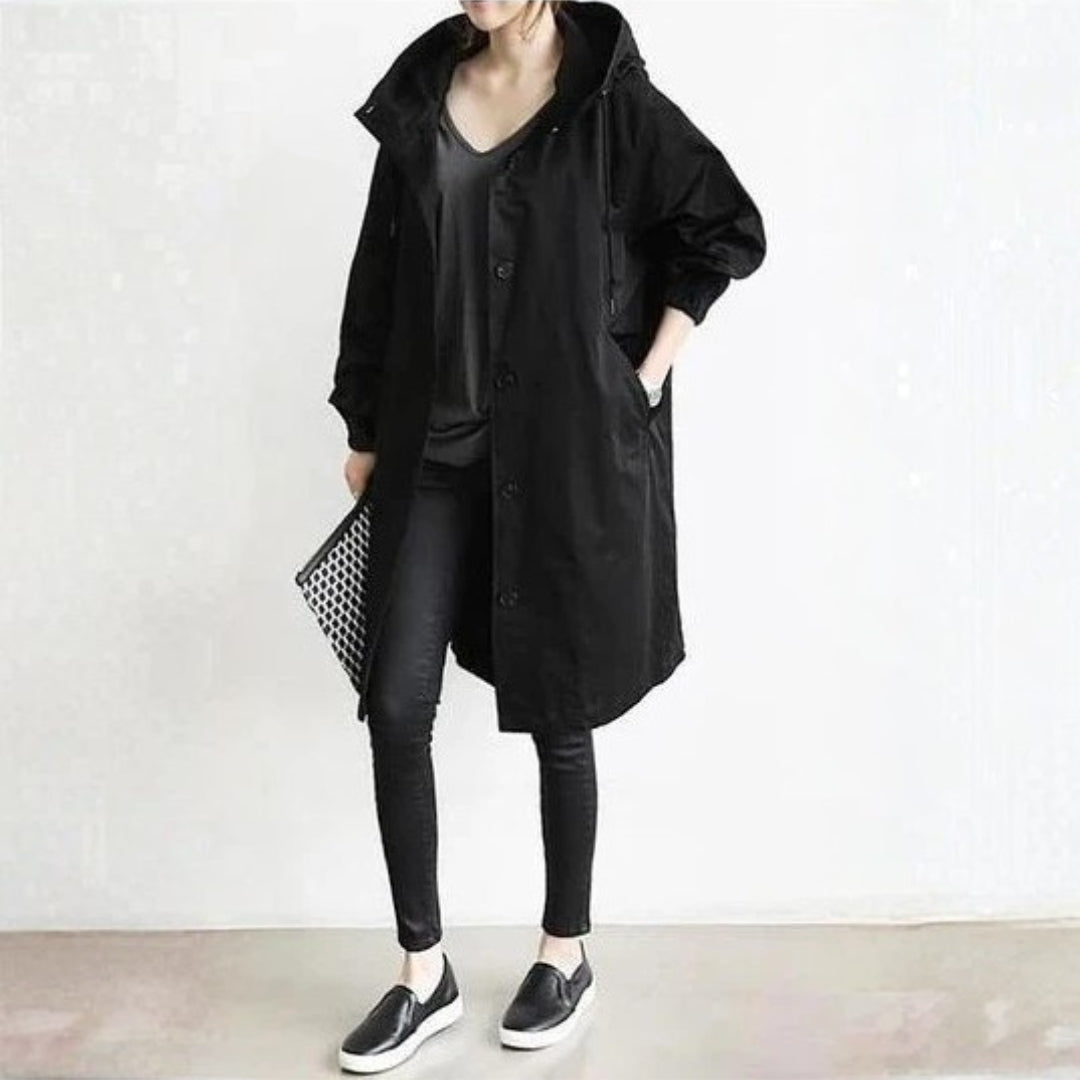 Edith Women’s Long Street Coat with Button Placket 2