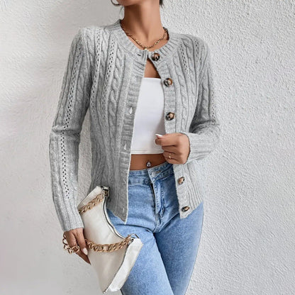 Elara Women’s Cardigan Sweater with Classic Cable Knit and Button Placket 0