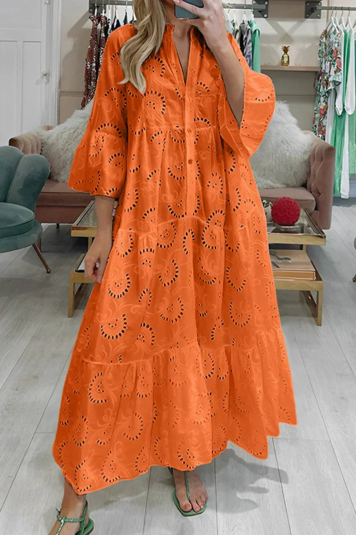Elara Women’s Dress with Eyelet Embroidery and Flowing Silhouette 0