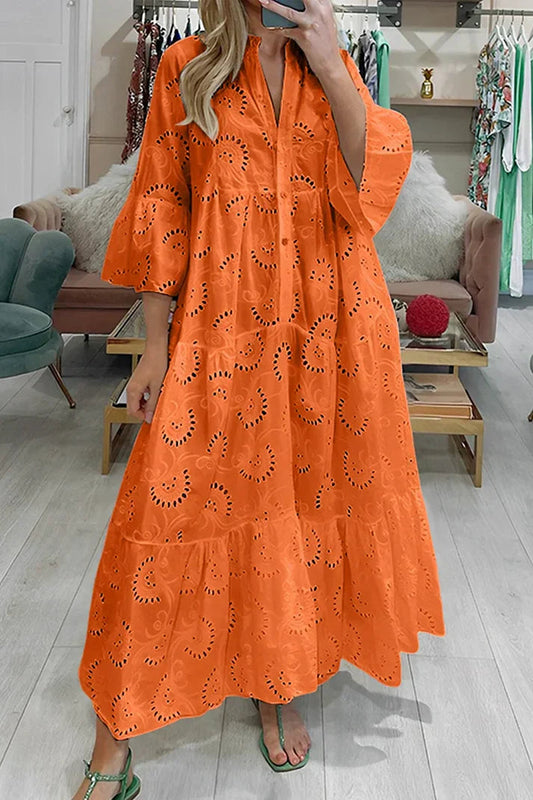 Elara Women’s Dress with Eyelet Embroidery and Flowing Silhouette 0