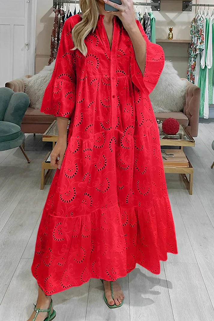 Elara Women’s Dress with Eyelet Embroidery and Flowing Silhouette 3