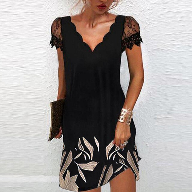Elara Women's Dress with V-Neck and Lace Sleeves in A-Line Style 1