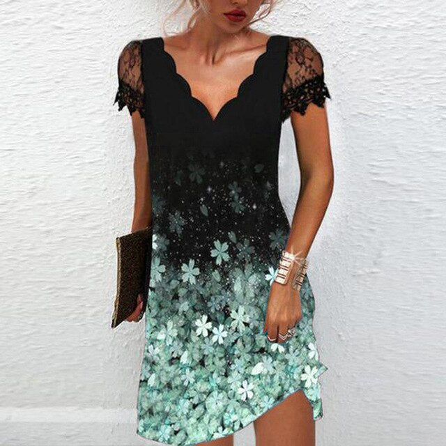Elara Women's Dress with V-Neck and Lace Sleeves in A-Line Style 5