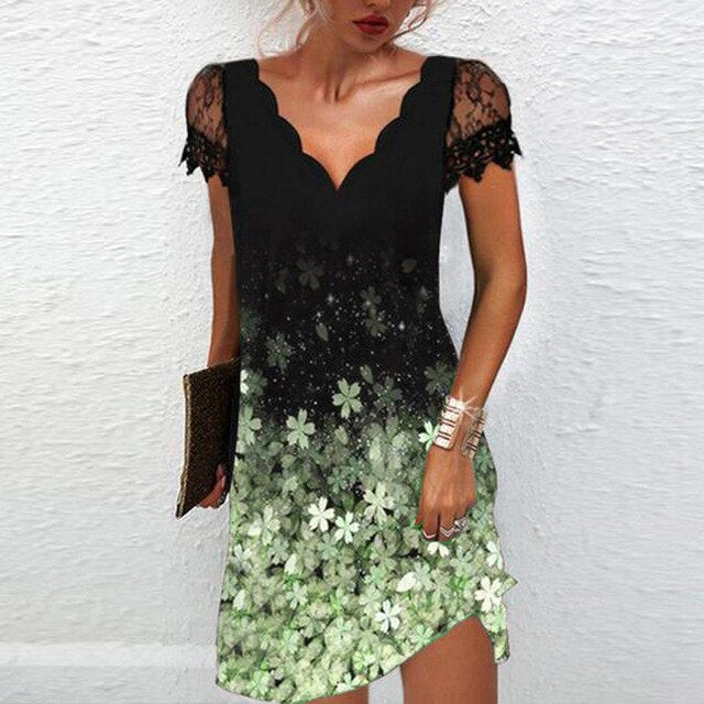 Elara Women's Dress with V-Neck and Lace Sleeves in A-Line Style 7