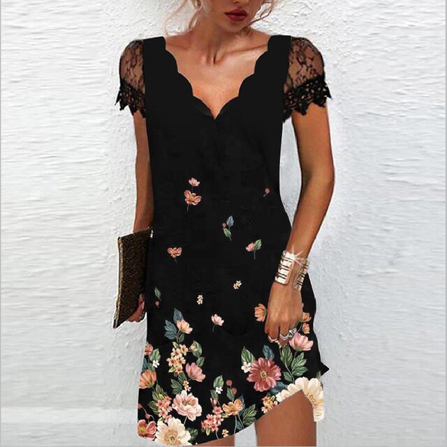 Elara Women's Dress with V-Neck and Lace Sleeves in A-Line Style 8