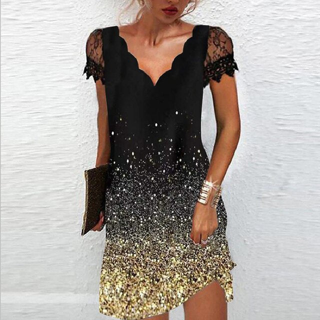Elara Women's Dress with V-Neck and Lace Sleeves in A-Line Style 9