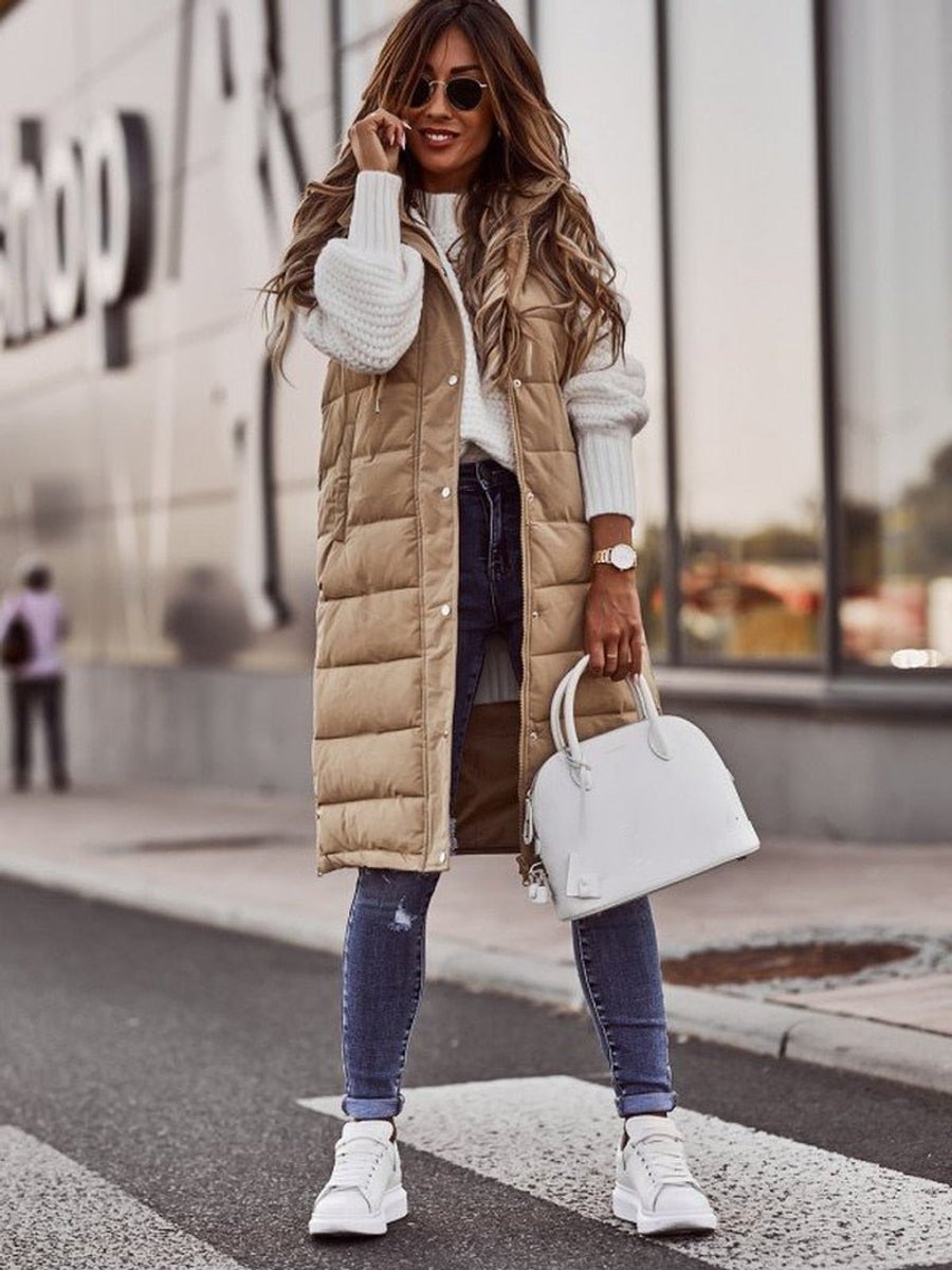 Elara Women's Long Hooded Quilted Puffer Vest | Sleeveless Winter Layer 0