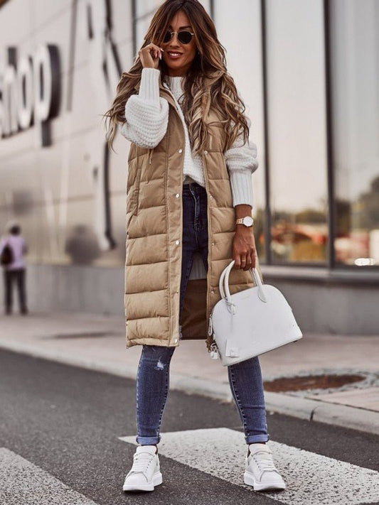 Elara Women's Long Hooded Quilted Puffer Vest | Sleeveless Winter Layer 0