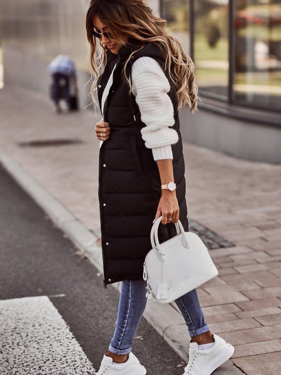 Elara Women's Long Hooded Quilted Puffer Vest | Sleeveless Winter Layer 2