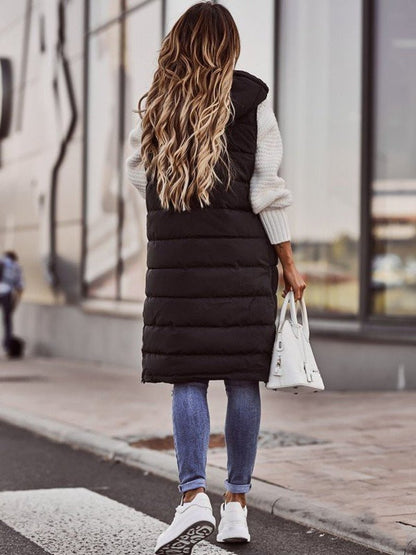 Elara Women's Long Hooded Quilted Puffer Vest | Sleeveless Winter Layer 4