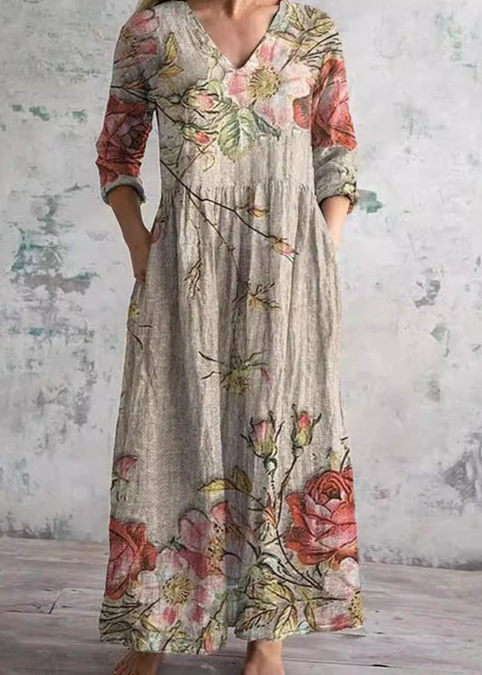 Elara Women’s Midi Dress with Floral Print and Relaxed Fit 0