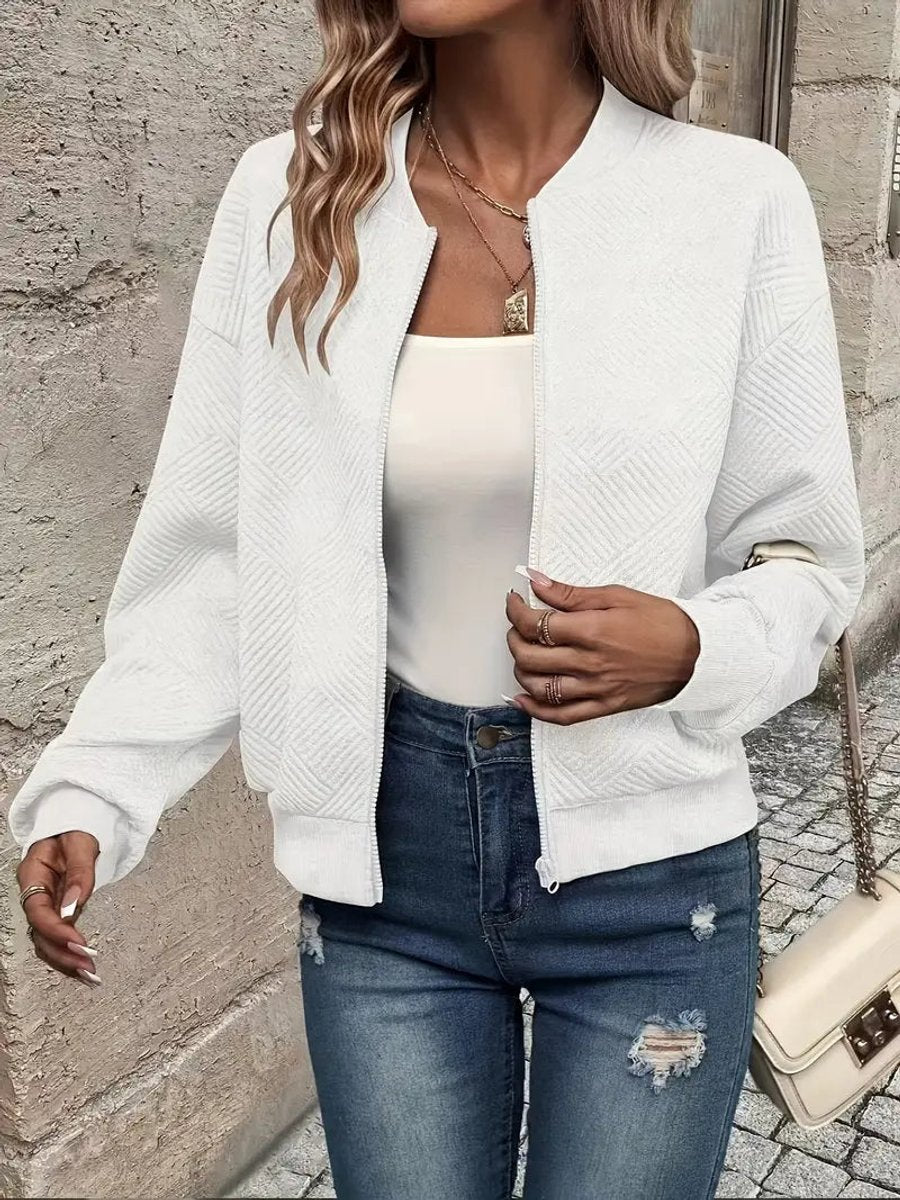 Elara Women's Quilted Bomber Jacket | Textured Cropped Zip-Up 0