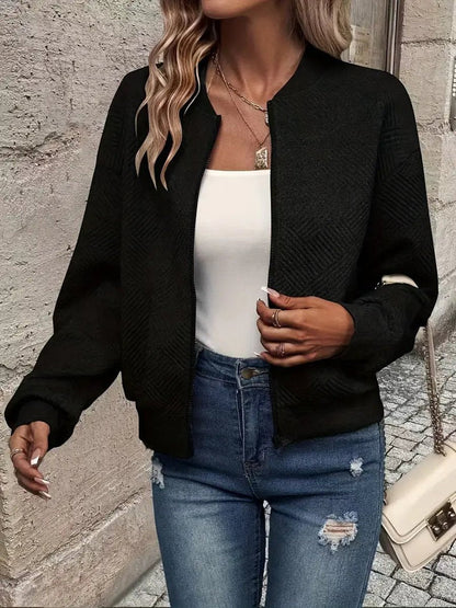 Elara Women's Quilted Bomber Jacket | Textured Cropped Zip-Up 1