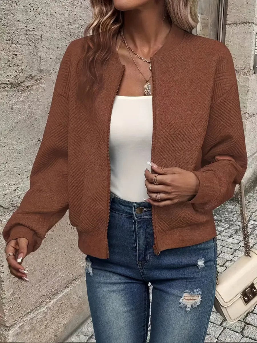 Elara Women's Quilted Bomber Jacket | Textured Cropped Zip-Up 10