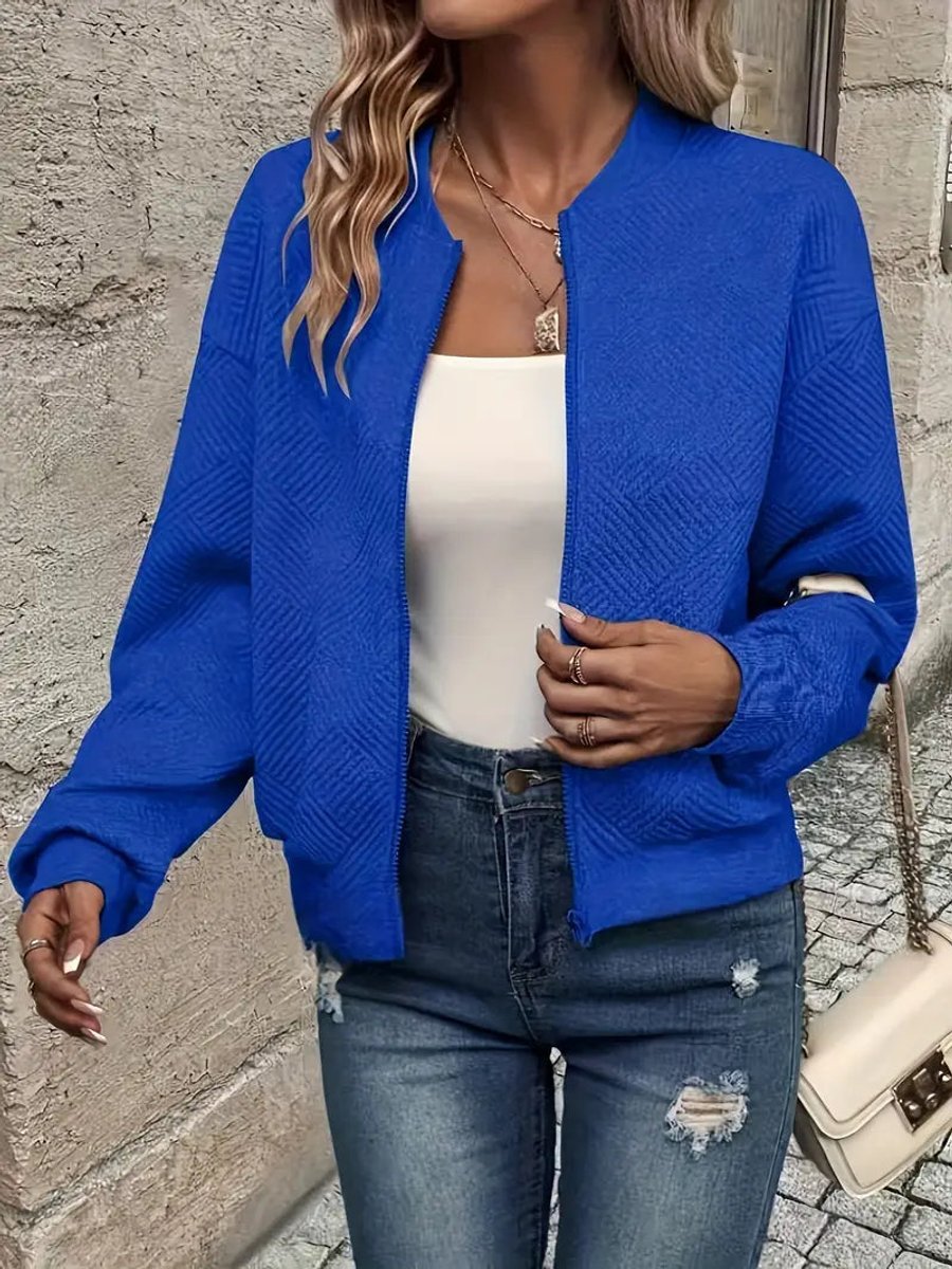 Elara Women's Quilted Bomber Jacket | Textured Cropped Zip-Up 11