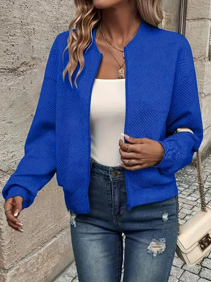 Elara Women's Quilted Bomber Jacket | Textured Cropped Zip-Up 11