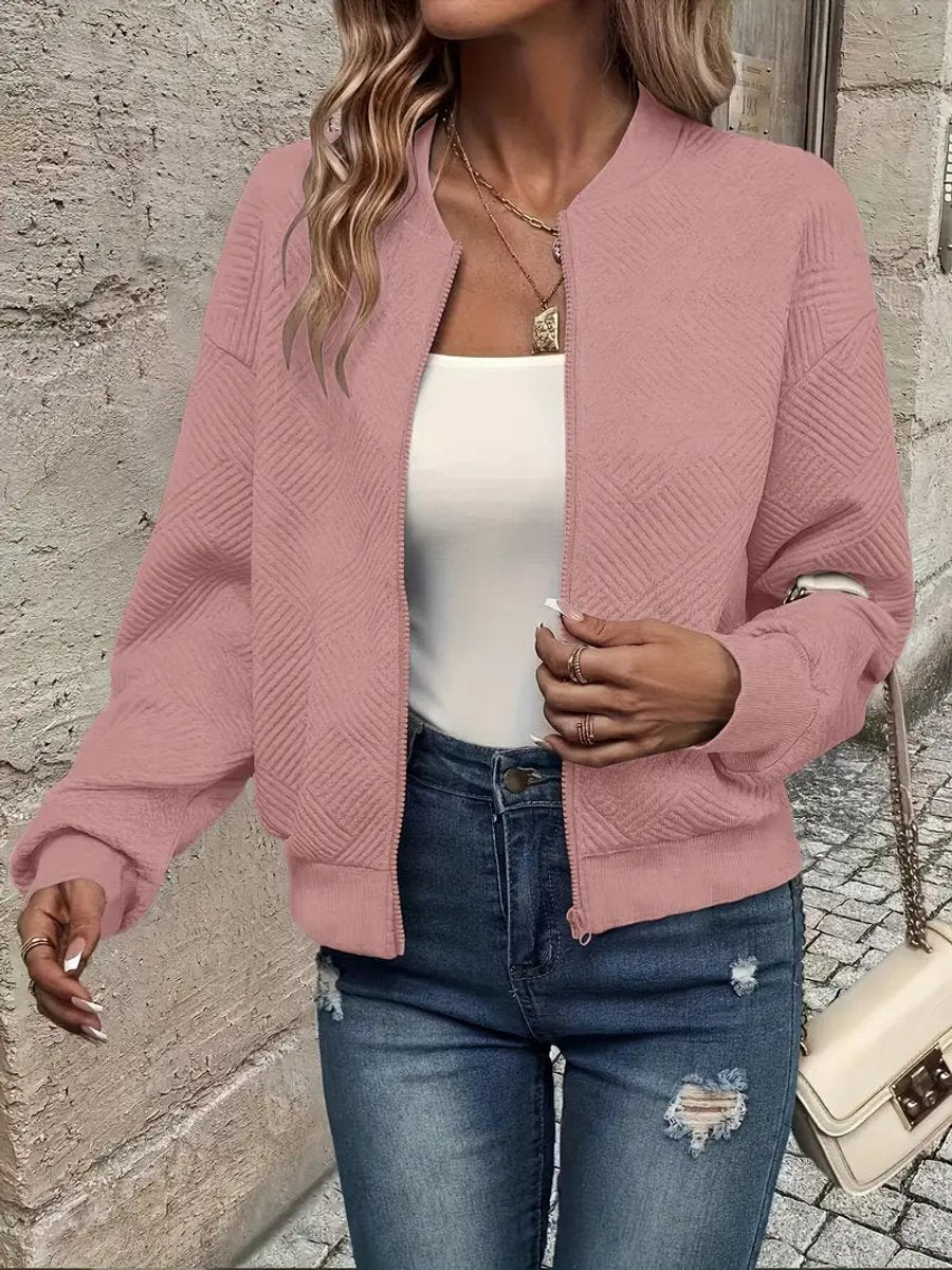 Elara Women's Quilted Bomber Jacket | Textured Cropped Zip-Up 5