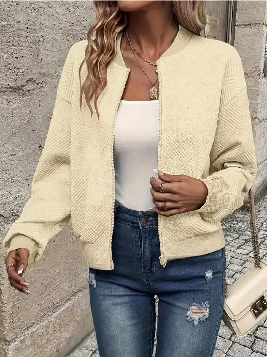 Elara Women's Quilted Bomber Jacket | Textured Cropped Zip-Up 8